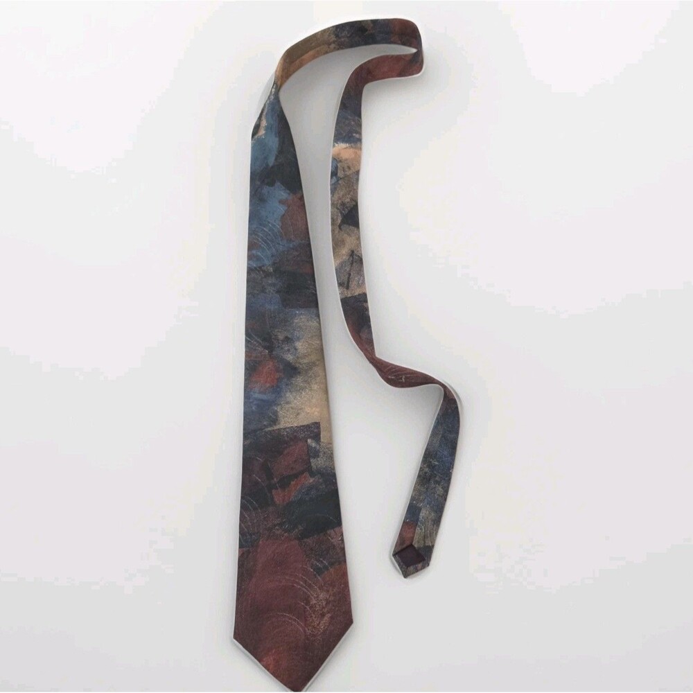 Vintage Bugle Boy Tie Mens Abstract Geometric Burgundy Blue 90s Made in USA